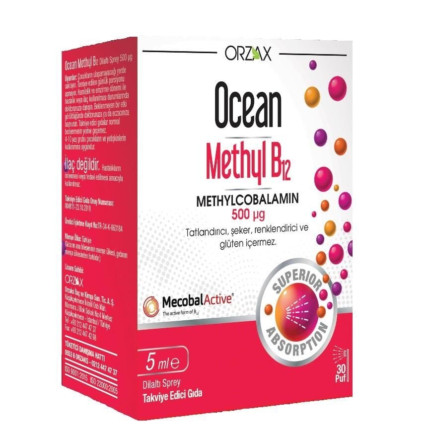 Ocean Orzax Methyl B12 500mcg Sublingual Spray 5ml