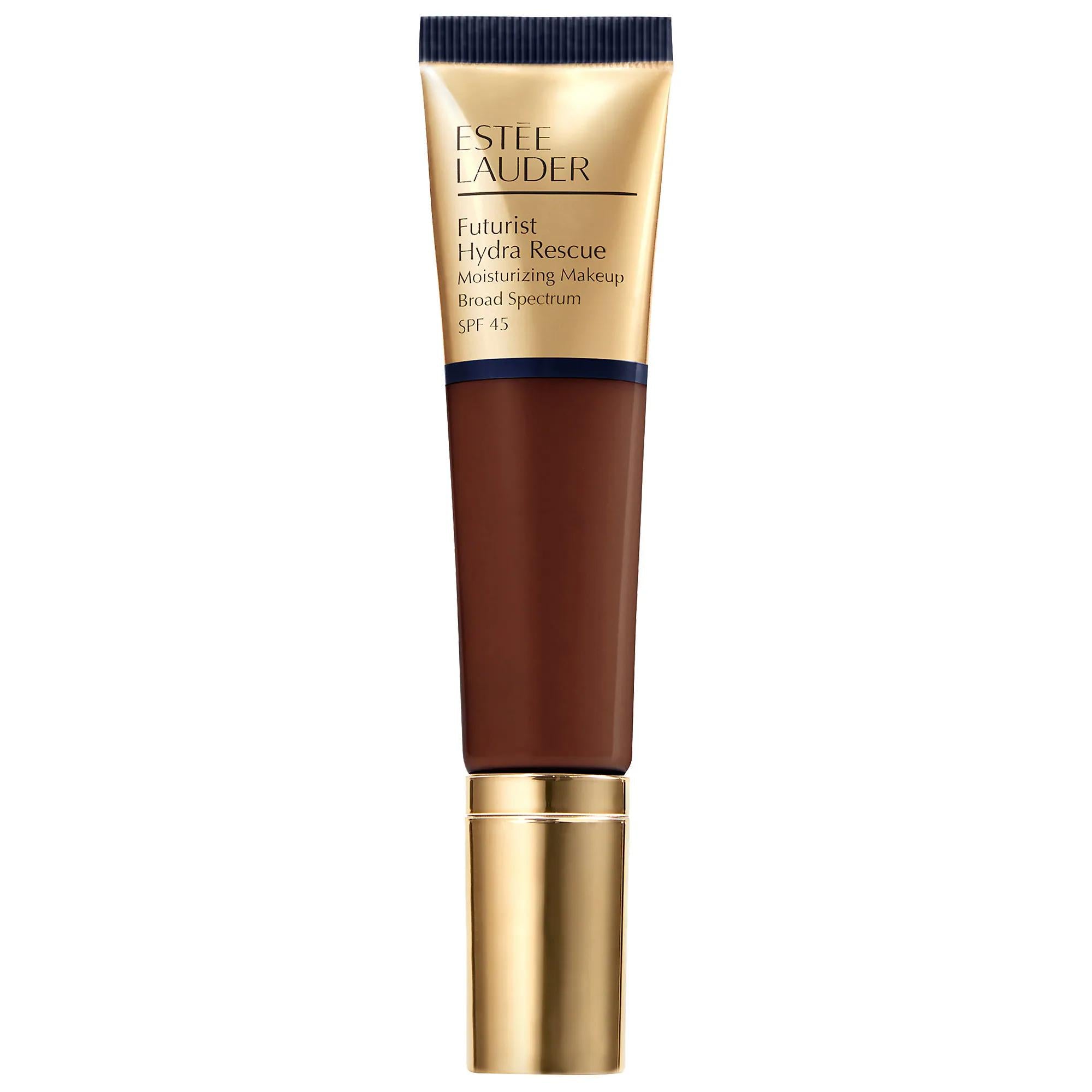 Estée Lauder Futurist Hydra Rescue SPF 45 Moisturizing Foundation: Radiant Finish, 12-Hour Wear, Hydration &amp; Blue Light Protection Estée Lauder SPF 45 Foundation: Radiant, Hydrating &amp; Protective moisturizing foundation, SPF 45 foundation, Estée Lauder foundation, radiant finish foundation, foundation with skincare, foundation for redness, long lasting foundation, Vitamin E foundation, blue light protection makeup, hydrating foundation, foundation, makeup, face makeup, beauty, skincare, sun protection, chia 