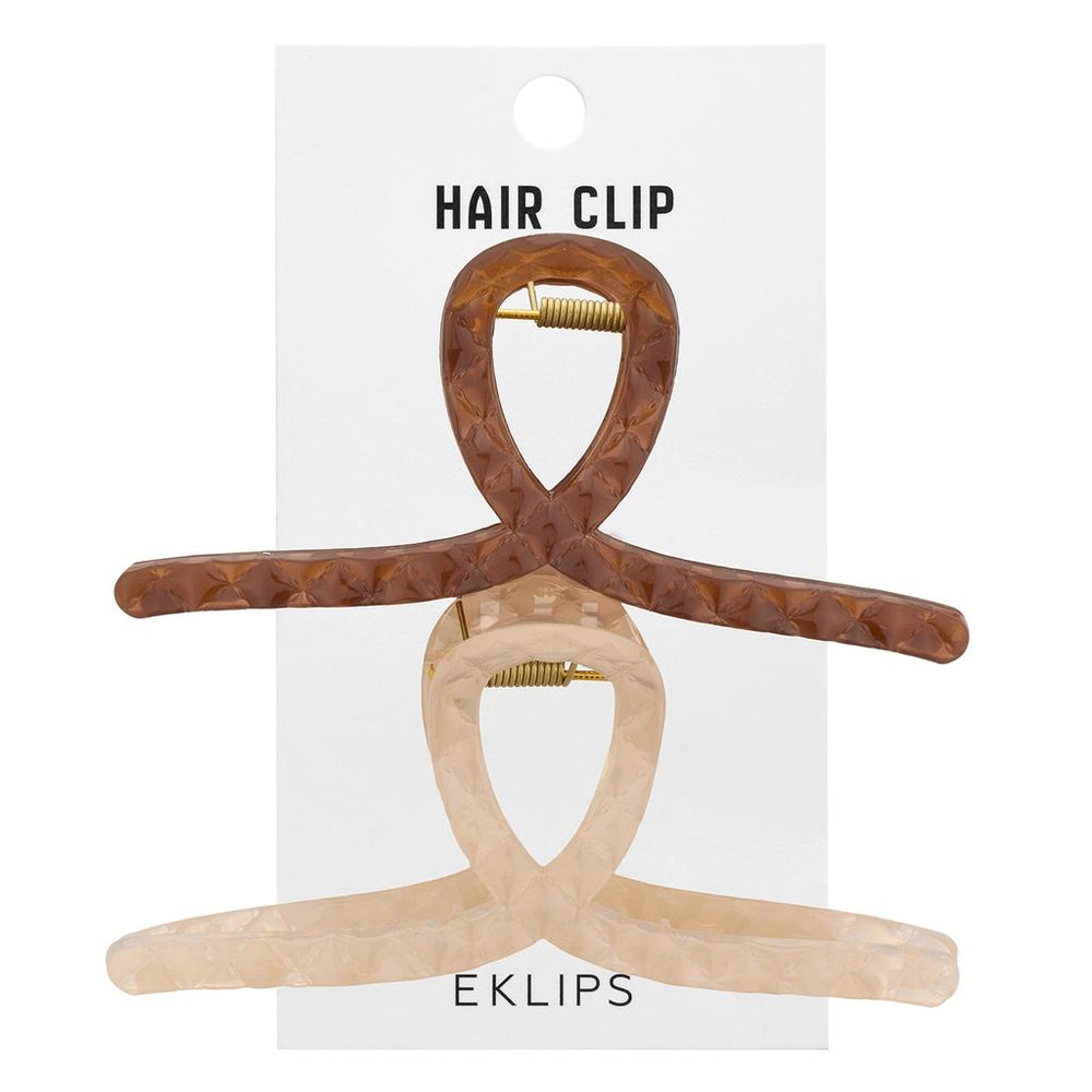 Eklips Frosted Bow Hair Clips Matte Brown & Beige 2 Pack
