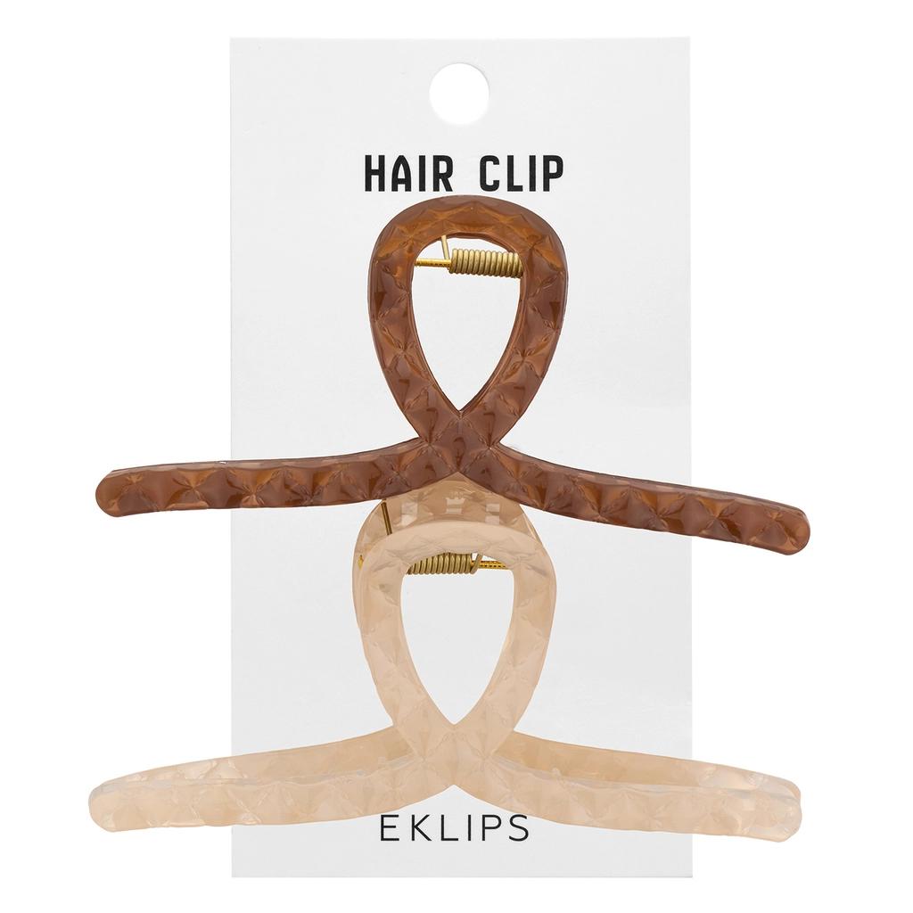 Eklips Frosted Bow Hair Clips Matte Brown &amp; Beige 2 Pack
