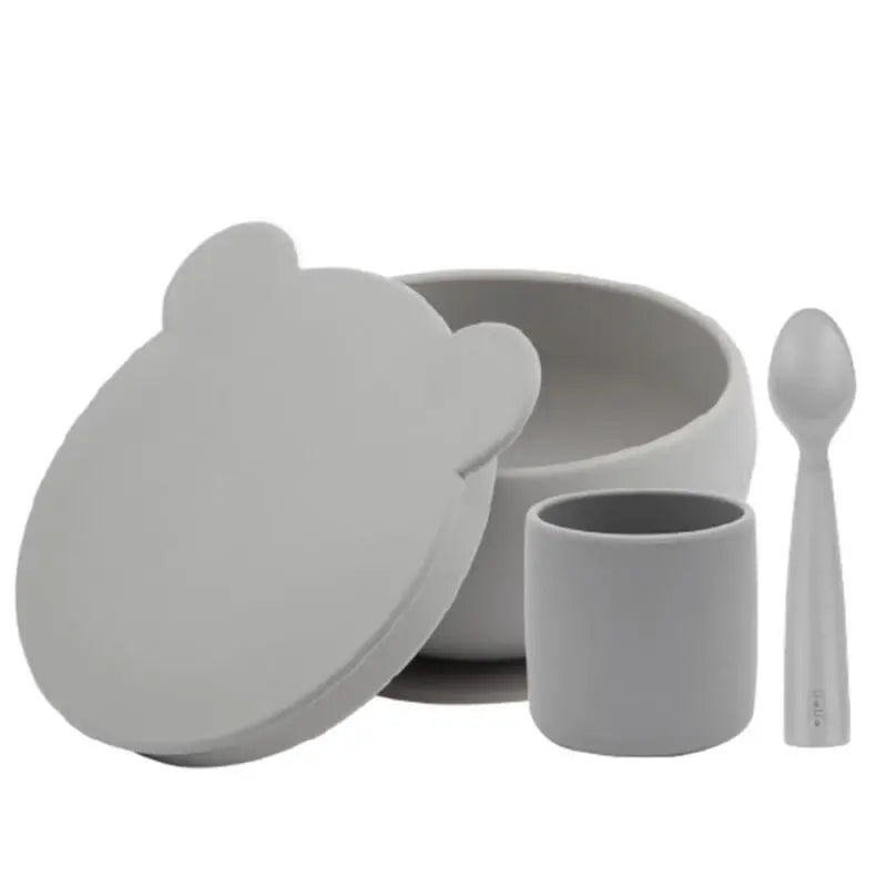 OiOi BLW Feeding Set 1 with Lidded Bowl in Powder Grey