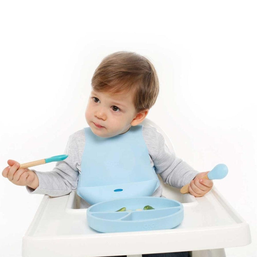 Oioi Silicone Baby Bib with Back Straps Blue 6 Months+