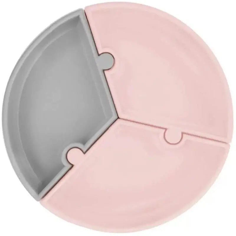 OiOi Puzzle Silicone Suction Plate Pink and Powder Grey 19cm