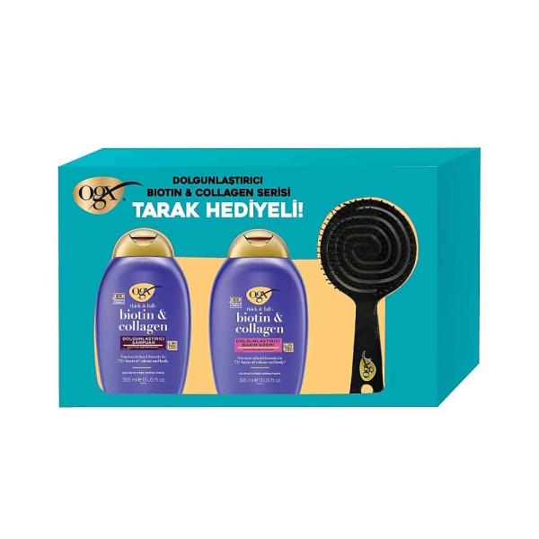 OGX Biotin & Collagen Shampoo, Conditioner & Comb Set 2x385ml