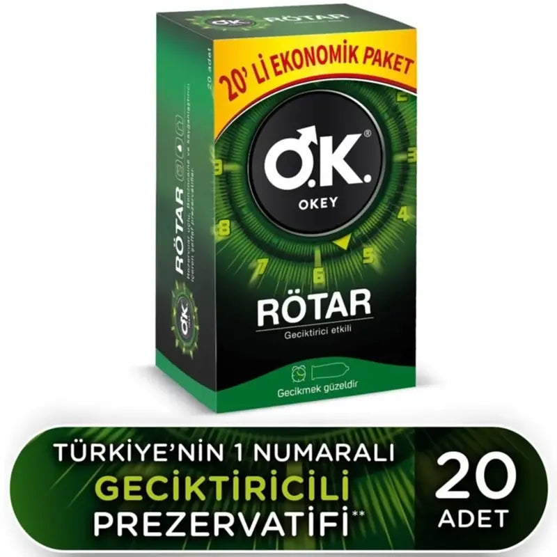 Okey Rotar Max Condoms for Long Lasting Performance 20 Count