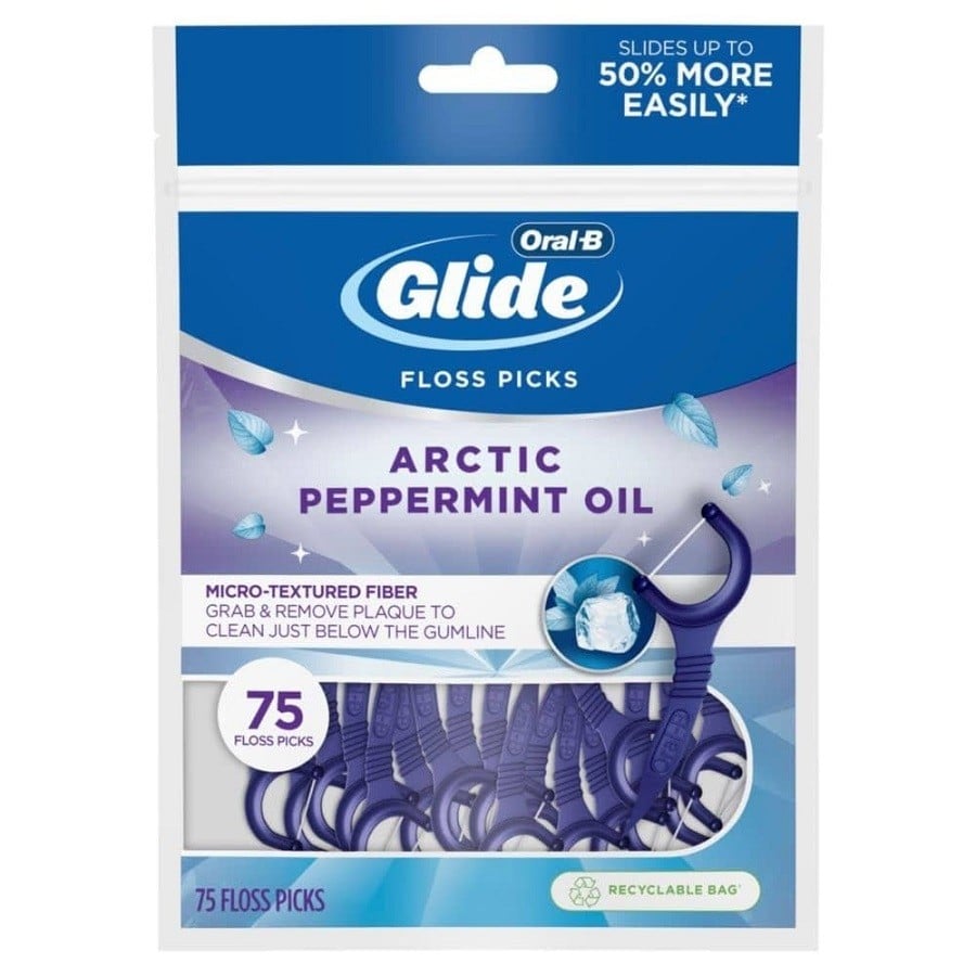 Oral-B Glide Arctic Peppermint Oil Dental Floss Picks, Mint 75 Count