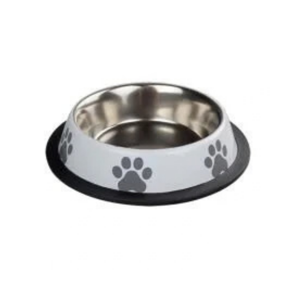 Oripet Paw Print Stainless Steel Dog Food Bowl 16 oz White 15.5 cm