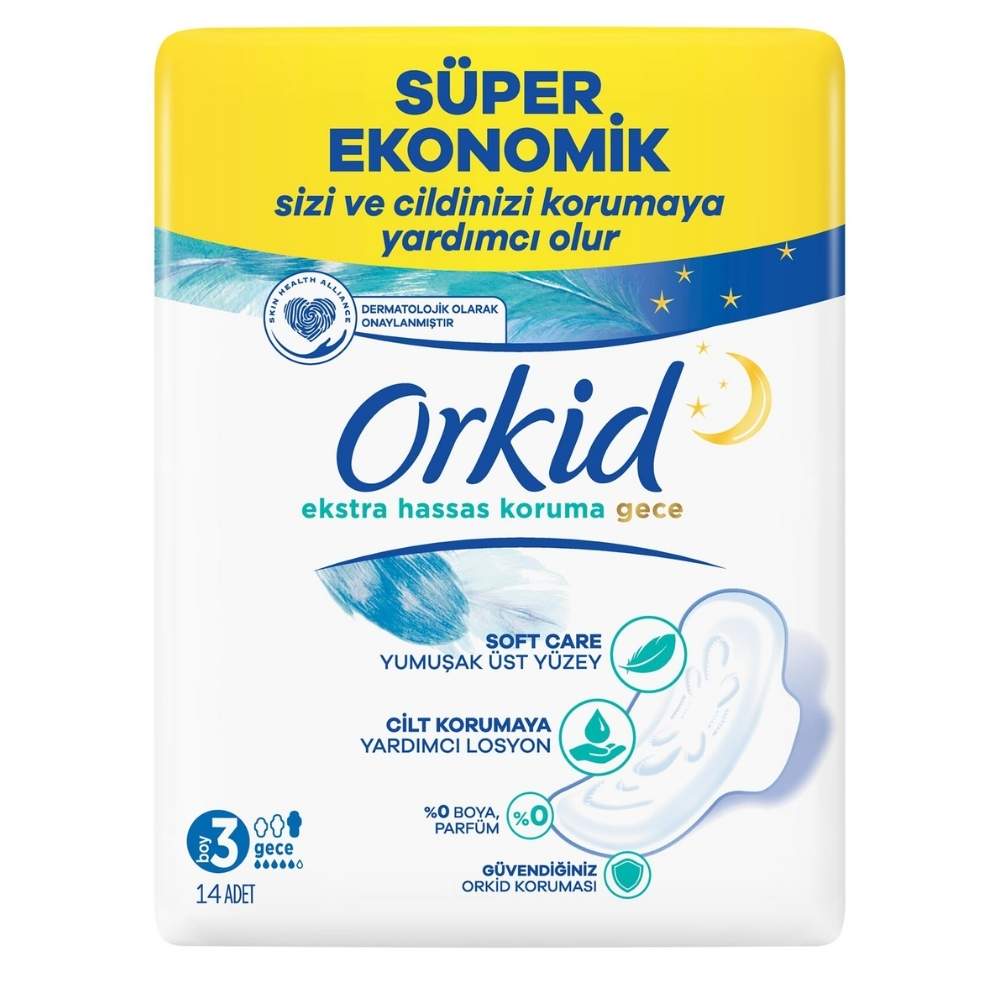 Orkid Extra Sensitive Protection Night Sanitary Pads 14 Count