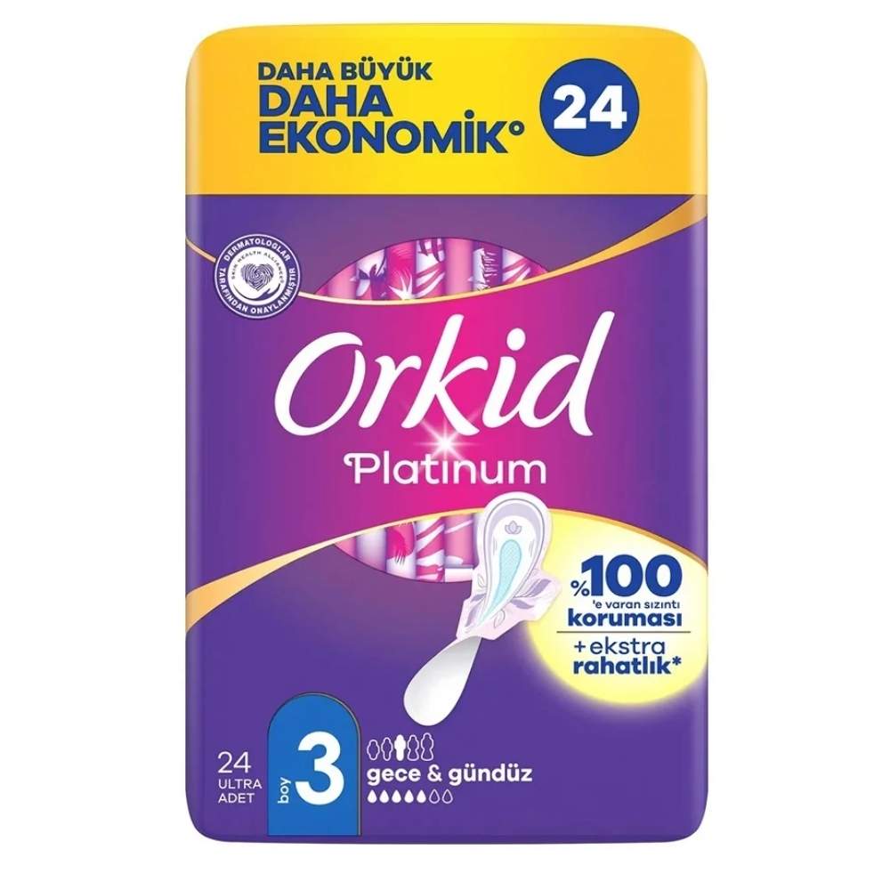 Orkid Platinum Night Sanitary Pads Soft & Absorbent 24 Count