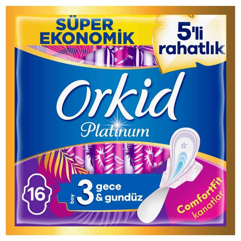 Orkid Platinum Night Sanitary Pads for Secure Sleep 16-Pack