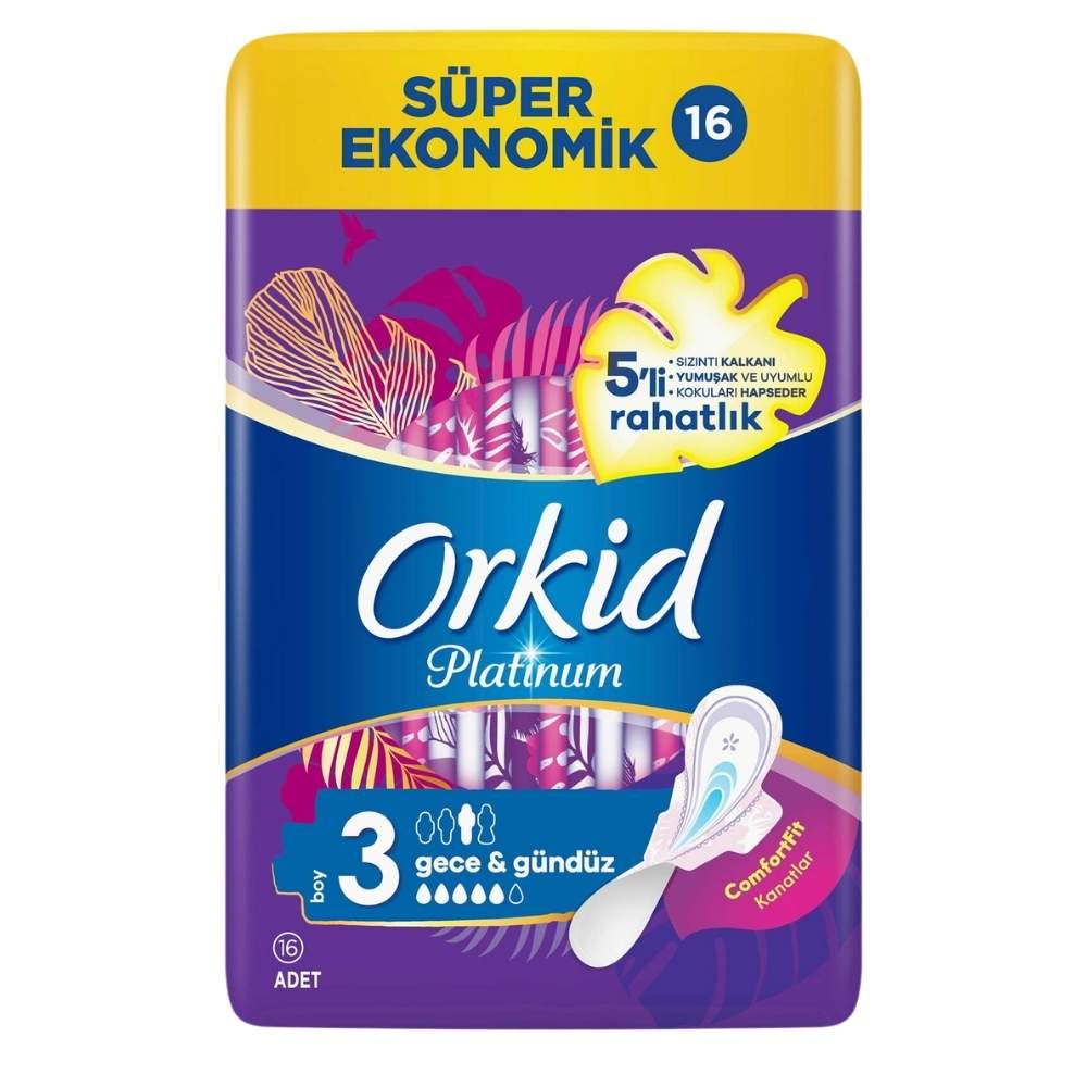 Orkid Platinum Night Sanitary Pads for Secure Sleep 16-Pack