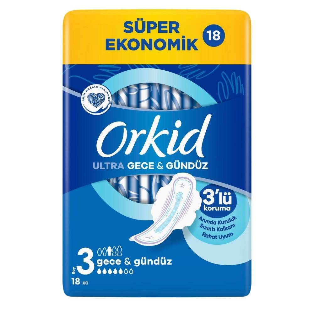 Orkid Ultra Extra Night Sanitary Pads for Secure Sleep 18 Count