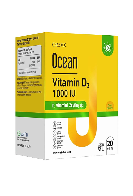 Orzax Ocean Vitamin D3 1000 IU Spray with Olive Oil 20 ml