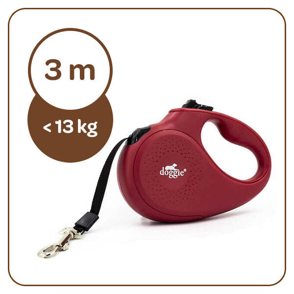 Doggie Master XSmall Retractable Dog Leash 3m Red 12kg Capacity