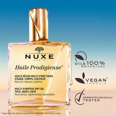 Nuxe Huile Prodigieuse Multi-purpose Dry Care Oil for Skin and Hair - Natural Skincare & Haircare Nuxe Huile Prodigieuse - Natural Skincare & Haircare Oil Nuxe Huile Prodigieuse, Multi-purpose dry care oil, Natural skincare, Haircare oil, Hypoallergenic beauty products, Skincare for dry skin, Haircare for dry hair, Natural beauty products, Dermatologically tested products, Skincare oil, Hair oil, Luxurious skincare, Luxurious haircare, Botanical skincare, Botanical haircare