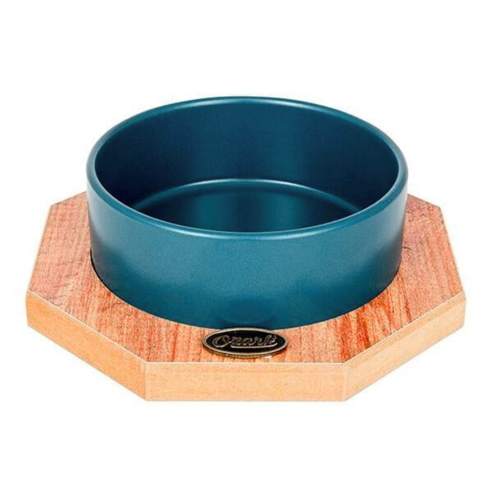 Ozark Octagonal Ceramic Pet Food and Water Bowl Petrol Blue