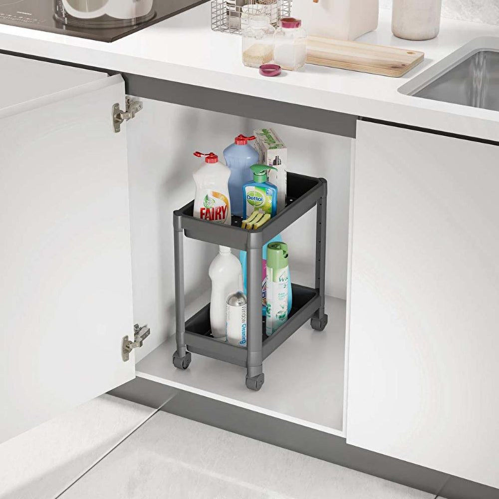 Decobella 2-Tier Wheeled Storage Cart - Kitchen & Bathroom Organizer, Durable Plastic, Easy Assembly - view 2