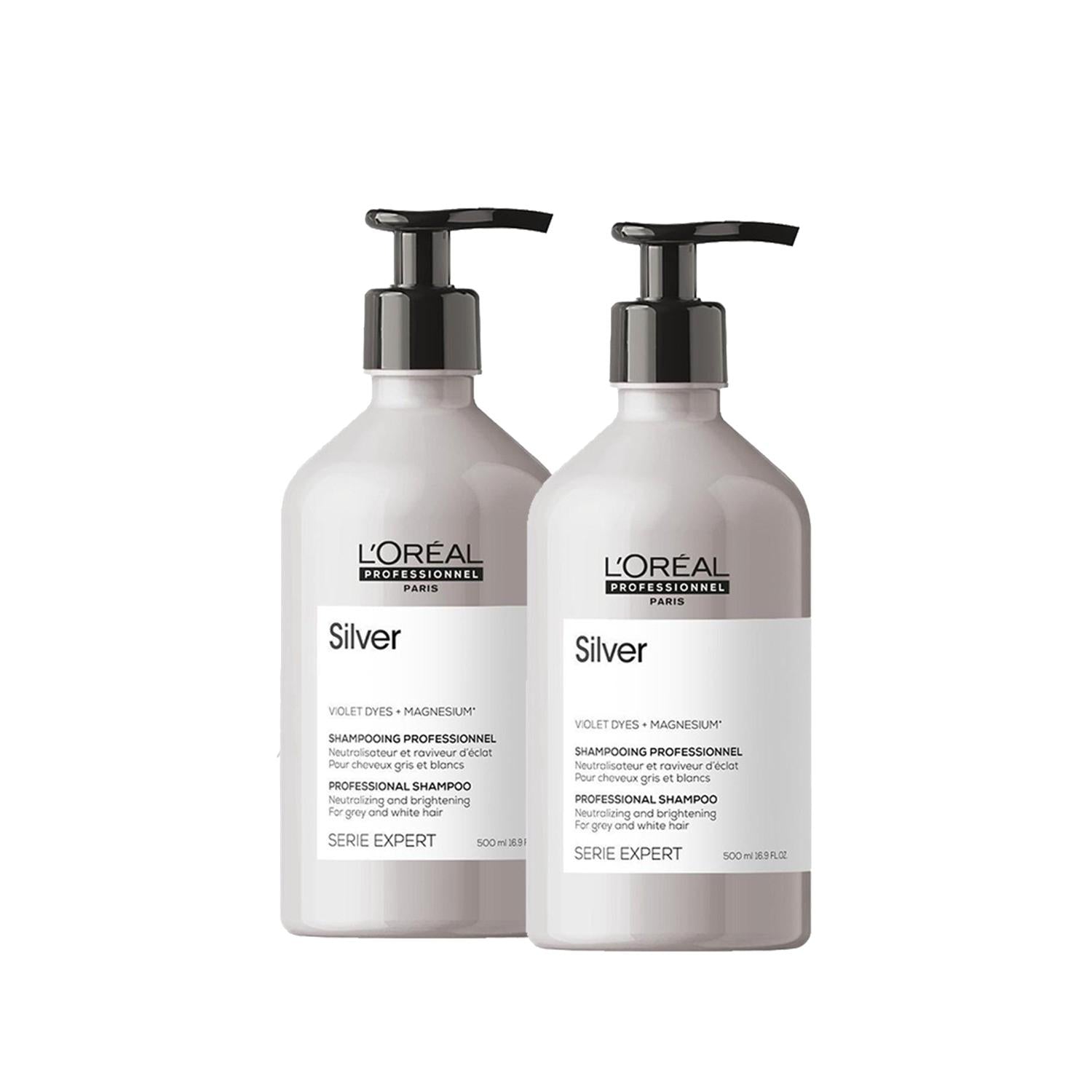 Loreal Professionnel Paris Serie Expert Silver Mor Şampuan - Professional Grey Hair Care Shampoo for Vibrant Silver Hair - 500ml x 2 Loreal Professionnel Paris Silver Hair Shampoo Loreal Professionnel Paris, Silver hair shampoo, Grey hair care, Professional hair care products, Serie Expert Silver shampoo, Hair care for silver hair, Professional hair care, Grey hair shampoo, Silver hair care products, Hair care products for grey hair