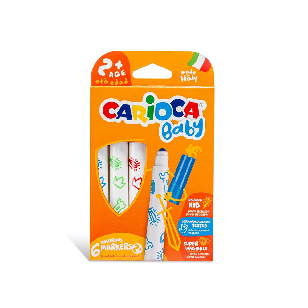 Carioca Washable Markers for Kids - 6 Pack Jumbo Markers for Toddlers, Non-Toxic Art Supplies, Safe Children's Drawing - Toy