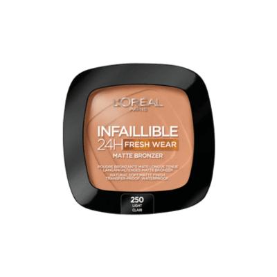 loreal-paris-infaillible-24h-fresh-wear-matte-bronzer-250-light-clair, swatch-of-loreal-paris-bronzer Loreal Paris Infaillible 24H Fresh Wear Matte Bronzer - 250 Light Clair Loreal Paris Infaillible Bronzer - 24H Fresh Wear loreal-paris, bronzer, matte-finish, long-lasting, waterproof, makeup, beauty, ai-generated, cosmetic, skincare