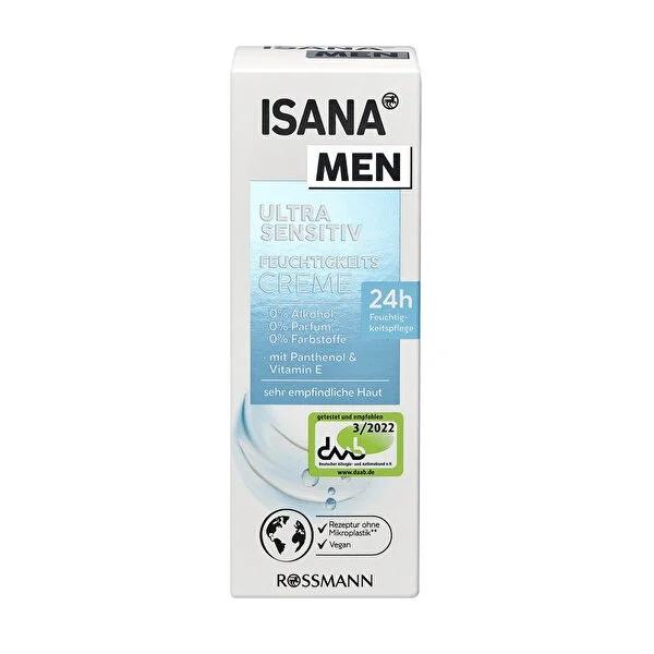 Isana Men Ultra Sensitive Moisturizing Cream - Hydrating Face Cream for Men, Soothes Irritation, Vegan Skincare, 2.54 fl oz Isana Men Moisturizer: Sensitive Skin Hydration, Vegan men's moisturizing cream, sensitive skin moisturizer, vegan skincare men, post shave balm, hydrating face cream for men, Isana men cream, fragrance free moisturizer men, men's skincare, face cream, moisturizer, sensitive skin, vegan, hydrating, soothing, dermatologically tested, panthenol, vitamin E, face and neck cream, post-shave