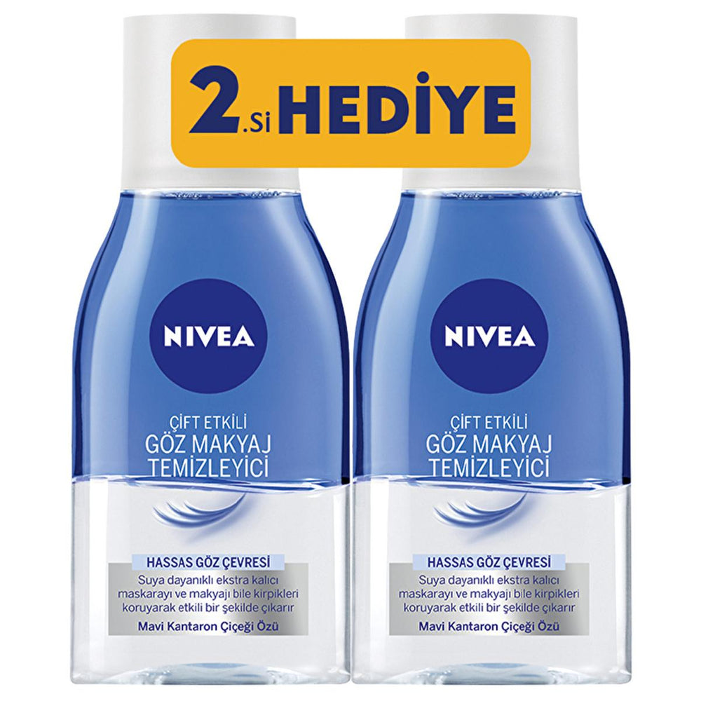 Nivea Double Effect Eye Makeup Remover (2-Pack) - Gentle, Waterproof, Non-Oily - Blue Cornflower Extract, Soothes & Protects Lashes Nivea Eye Makeup Remover - Gentle, Waterproof & Non-Oily eye makeup remover, waterproof makeup remover, gentle eye makeup remover, sensitive eye makeup remover, Nivea eye makeup remover, double action eye makeup remover, blue cornflower eye makeup remover, non-oily eye makeup remover, makeup remover, eye cleanser, waterproof makeup cleanser, gentle cleanser, sensitive skin, blu