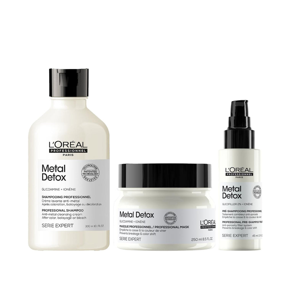 Loreal Professionnel Paris Metal Detoxifying Hair Care Set for Processed & Damaged Hair - Restores Health & Shine - Hair Mask