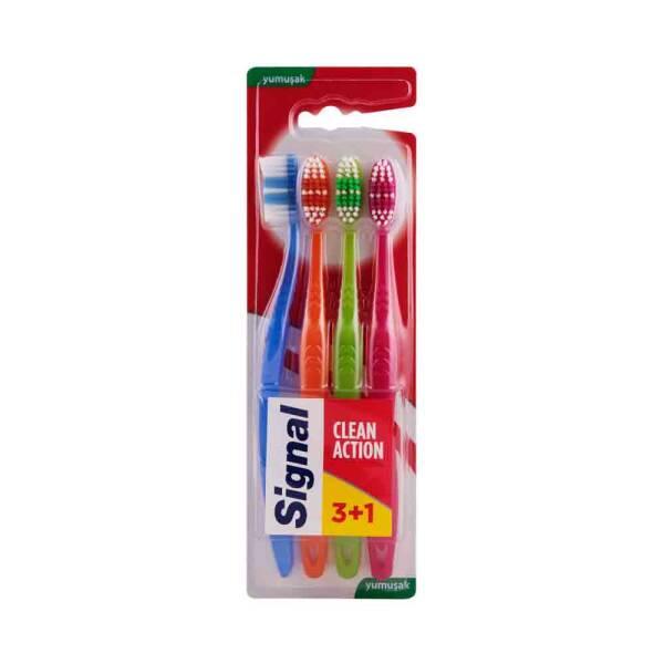 Signal Clean Action Soft 3+1 Ergonomic Manual Toothbrush Set - Soft Bristle Toothbrush for Gentle Cleaning - Makeup Brush