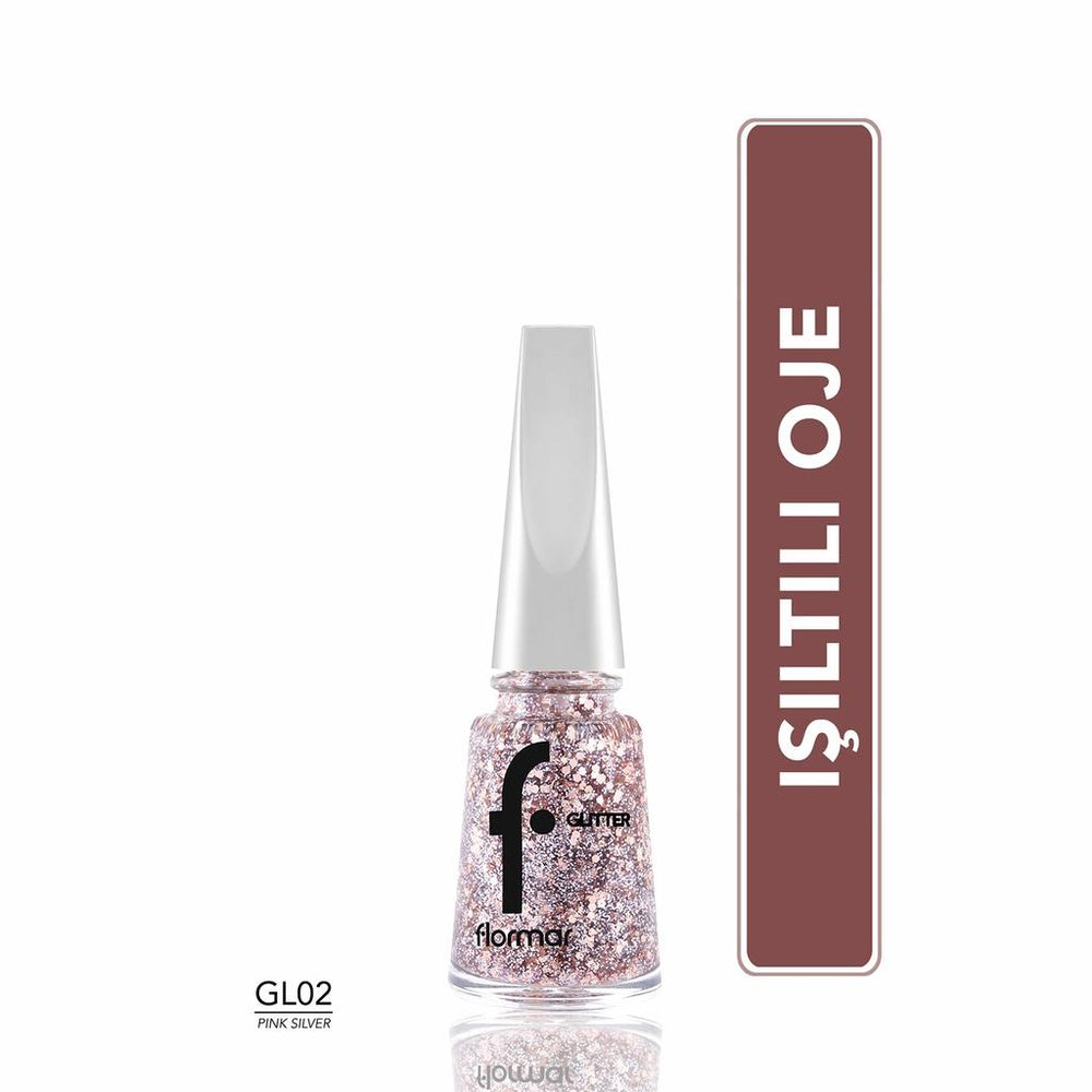 Flormar Glitter Semi-Sheer Pink Silver Nail Polish GL02 11ml