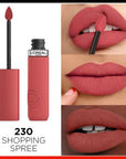 L'Oreal Paris Infallible Matte Resistance Liquid Lipstick - 230 Shopping Spree - Transfer-Proof, Long-Lasting Powder Matte Color L'Oreal Infallible Liquid Matte Lipstick - Transfer-Proof Color! liquid matte lipstick, transfer-resistant lipstick, long-lasting lipstick, matte lipstick, Loreal lipstick, Loreal Infaillible lipstick, drugstore matte lipstick, Shopping Spree lipstick, non-transfer lipstick, powder matte lip color, lipstick, lip color, makeup, cosmetics, beauty, long-wearing makeup, matte finish, 