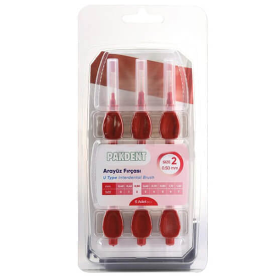 Pakdent Interdental Brush 0.5 mm Red for Plaque Removal 6-Pack