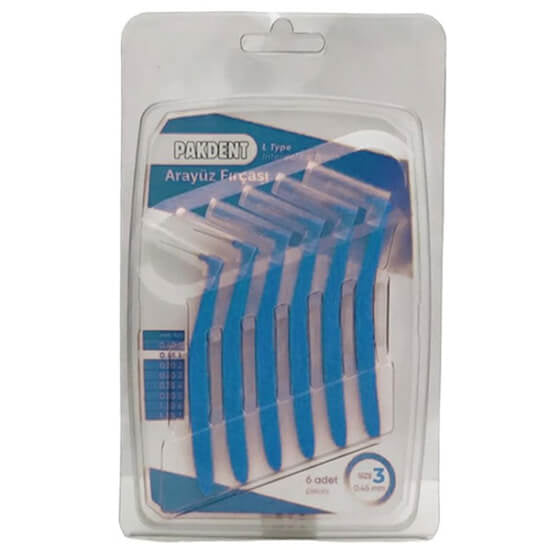 Pakdent L-Type Interdental Brush 0.60mm Blue 6-Pack