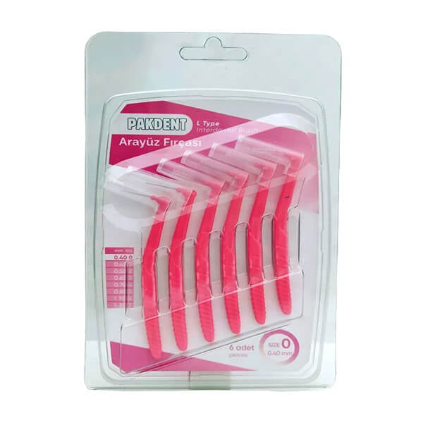 Pakdent L-Type Interdental Brush 0.4mm Pink 6-Pack