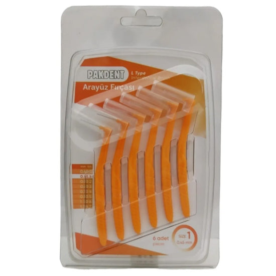 Pakdent L-Type Interdental Brush 0.45mm for Tight Spaces 6-Pack