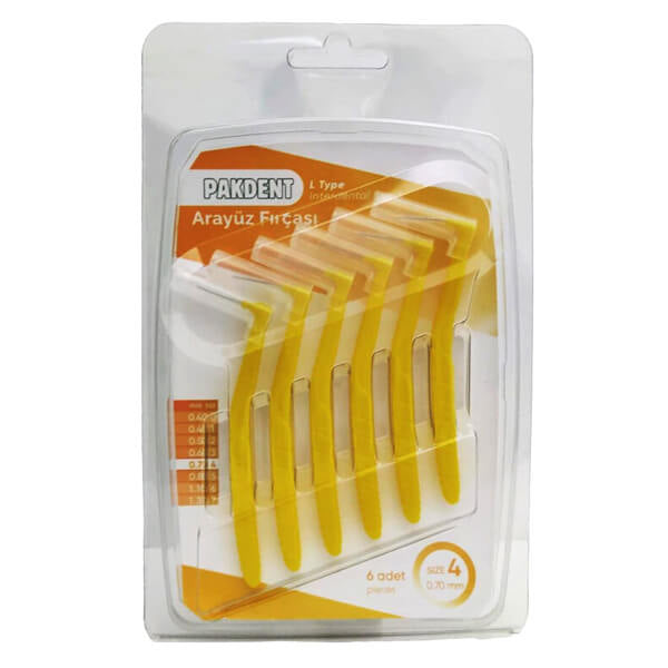Pakdent L-Type Interdental Brush 0.7mm Yellow 6-Pack