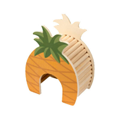 Pawise Pineapple Wooden Hamster Hideout Natural Small Pet House