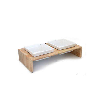 Pawise Double Ceramic Cat Bowl Set with Wooden Stand 2 x 200 ml