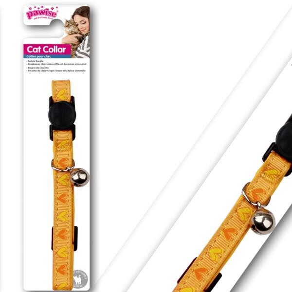 Pawise Heart Patterned Yellow Cat Collar with Bell 30cm