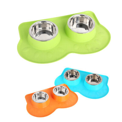 Pawise Melamine Double Pet Bowl for Cats and Dogs, 2-Bowl Food and Water Set