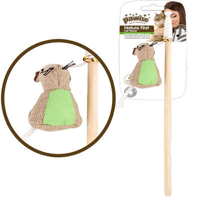 Pawise Nature First Cat Wand Toy with Mouse, 35.5 cm