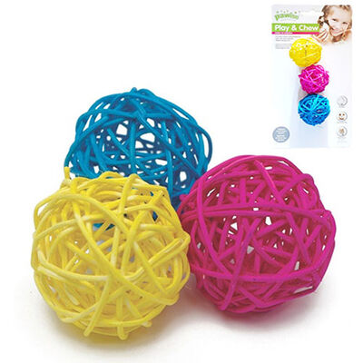 Pawise Colorful Wooden Chew Balls for Small Animals 3 Pack