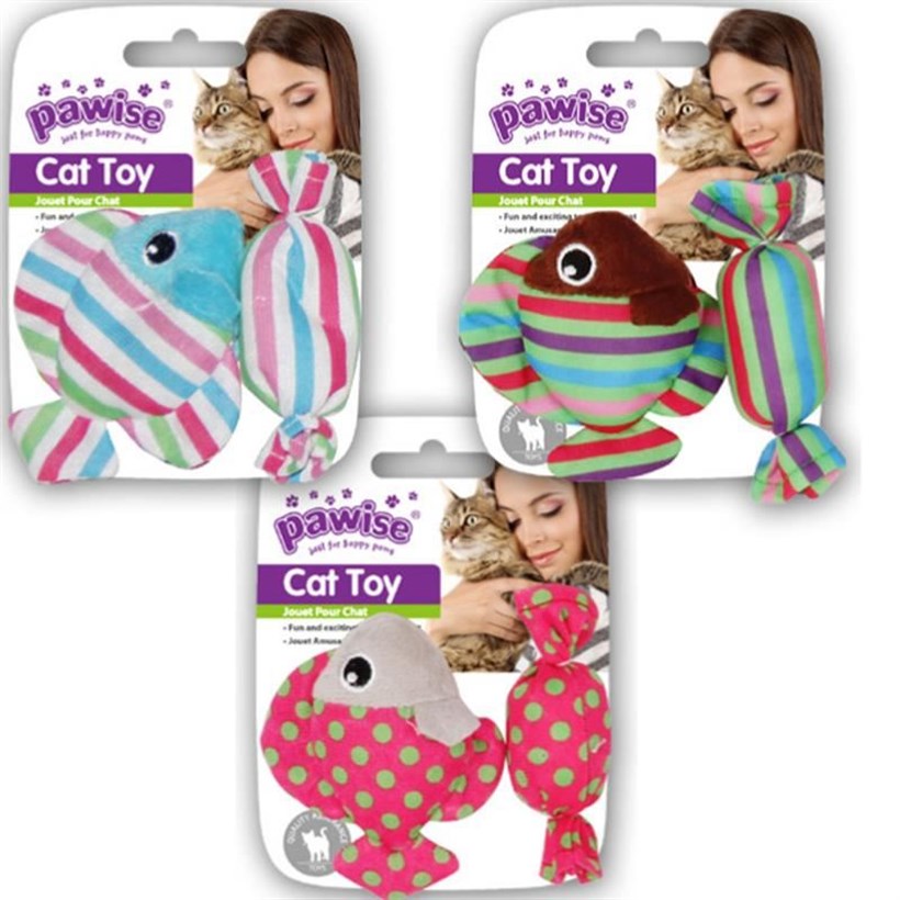 Pawise Candy & Fish Cat Toy Set with Catnip 2 Pieces