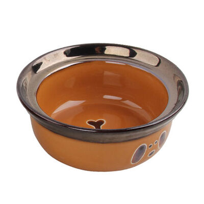 Pawise Ceramic Dog Bowl Orange Non-Slip Feeding Dish 1100 ml