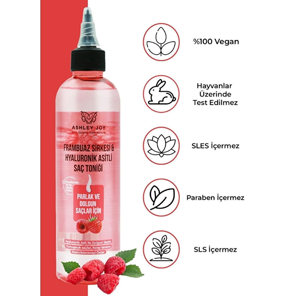 Ashley Joy Raspberry Hair Vinegar & Hyaluronic Acid Hair Tonic: Shine, Detangle & Hydrate - Natural Anti-Frizz, Moisturizing Hair Treatment (8.45 fl oz) Ashley Joy Raspberry Hair Vinegar: Shine & Hydration hair vinegar, hair tonic, hyaluronic acid hair, raspberry hair product, hair shine product, anti frizz hair tonic, detangling hair treatment, moisturizing hair tonic, Ashley Joy hair product, hair care, dry hair, frizzy hair, shine, detangle, moisturize, raspberry, hyaluronic acid, hair treatment, hair he