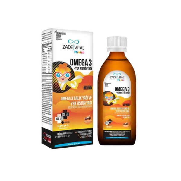 Zade Vital Miniza Omega-3 Supplement with Peanut Oil - Supports Heart Health & Brain Function - 5.07 fl oz Zade Vital Miniza Omega-3 Supplement - Heart Health & Brain Support omega-3 supplement, peanut oil dietary supplement, children's nutritional supplement, vitamin E supplement, DHA and EPA supplement, heart health support, brain function support, antioxidant supplement, dietary supplement, nutritional supplement, health and wellness, Zade Vital, Miniza Omega-3