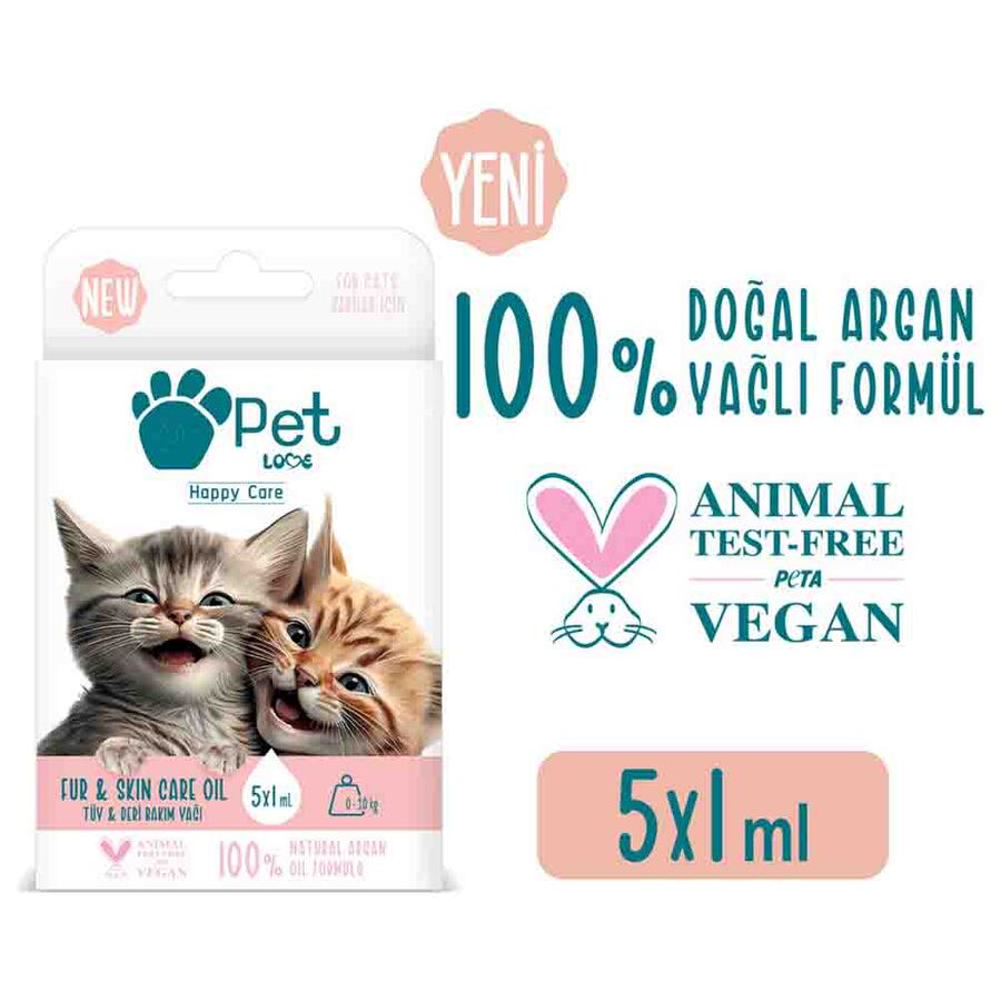 Pet Love Natural Argan Oil Cat Coat Care Treatment 5x1ml