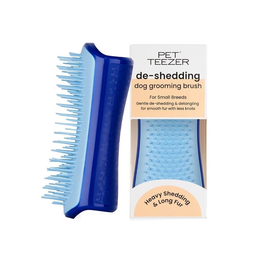 Pet Teezer Small Breed De-Shedding and Dirt Removing Brush Blue
