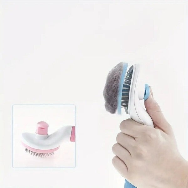 Pet Pretty Cat and Dog Grooming Brush with Rubber Handle and Easy-Clean Button