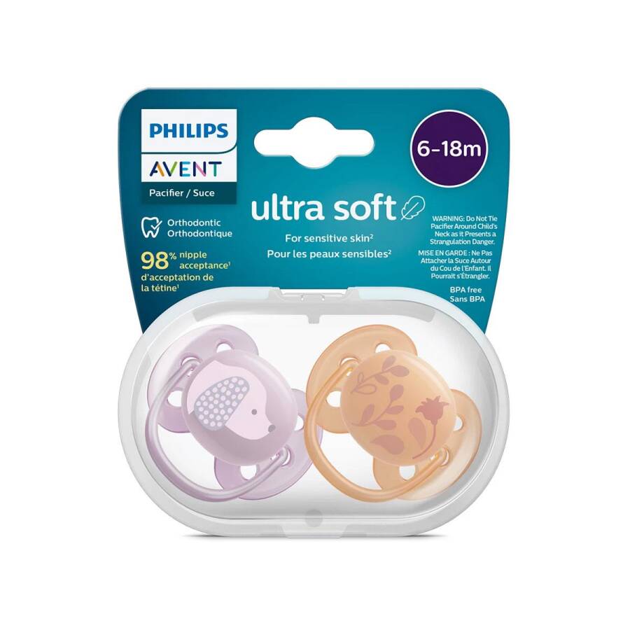 Philips Avent Ultra Soft Pacifier 6-18M 2-Pack (Orange & Purple)