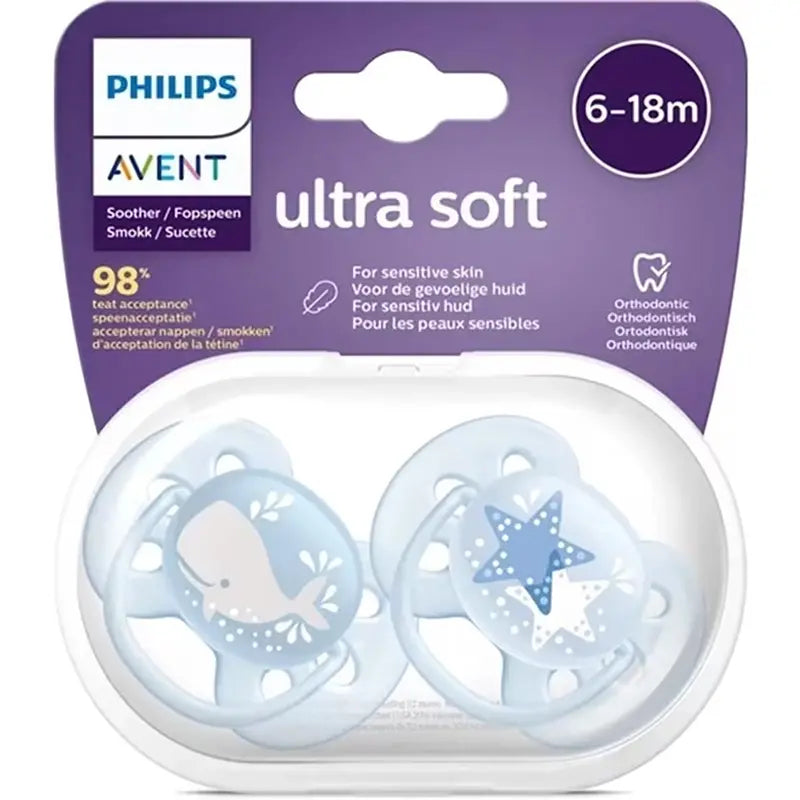Philips Avent Ultra Soft Pacifier 6-18M for Boys 2 Pack
